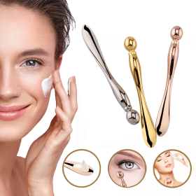 Eye Cream Stick Roller For Face Metal Spatula Puff Applicator Eye Cream Massager Facial Cream Massage Sticks Eye Metal Makeup Spatula Eye Wand 10 (Color: Gold)