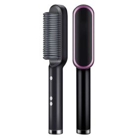 Hair Straightener Brush Straightening Curler Hot Comb Electric Adjustable Heat (Straightener Color: Black)