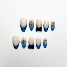 2026 Gothic charm press-on nails, Valentine's Day short almond-shaped press-on false nail set. Handmade false nail pieces (size: L)