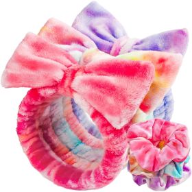 Spa Headband, 6pcs Makeup Headbands and Hair Scrunchies, Bow Skin Care Headband for Washing Face for Teen Girls Women (Color: Rainbow, Hot Pink, Violet)