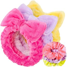 Spa Headband, 6pcs Makeup Headbands and Hair Scrunchies, Bow Skin Care Headband for Washing Face for Teen Girls Women (Color: Rose Red, Yellow, and Purple)